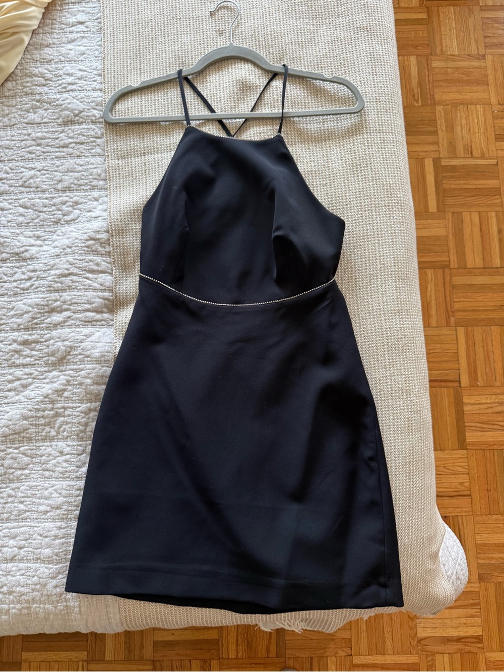 MANGO Black Halter Cocktail Dress with Rhinestone Waist